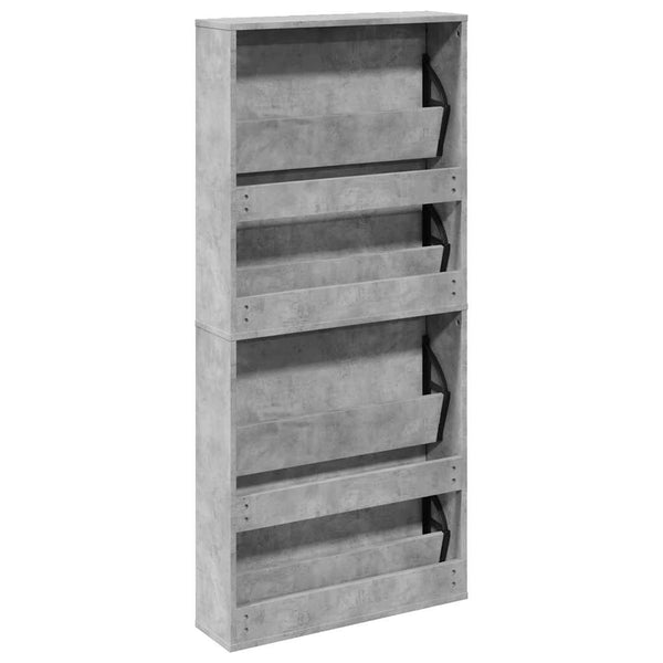 Schuhschrank mit Spiegel, Betongrau, 4 Fächer