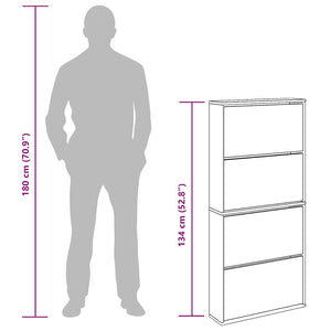 Schuhschrank mit Spiegel, 4 Fächer, Hochglanz Weiß