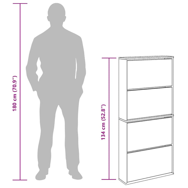 Schuhschrank mit Spiegel, 4 Fächer, Hochglanz Weiß
