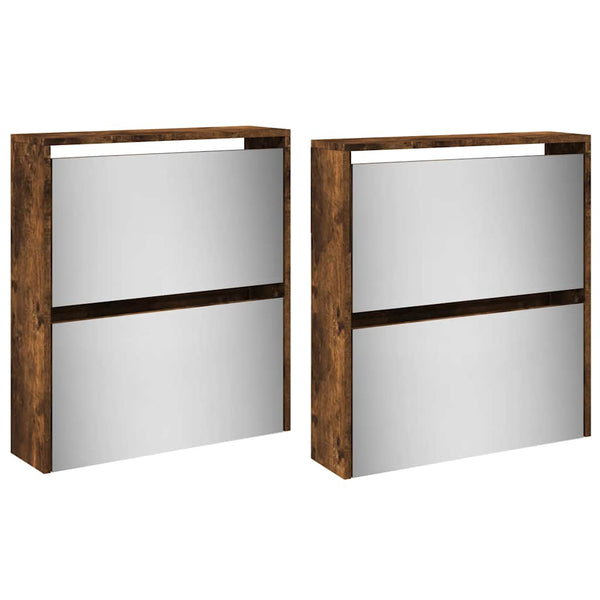 Schuhschrank mit Spiegel Räuchereiche 63x134 cm