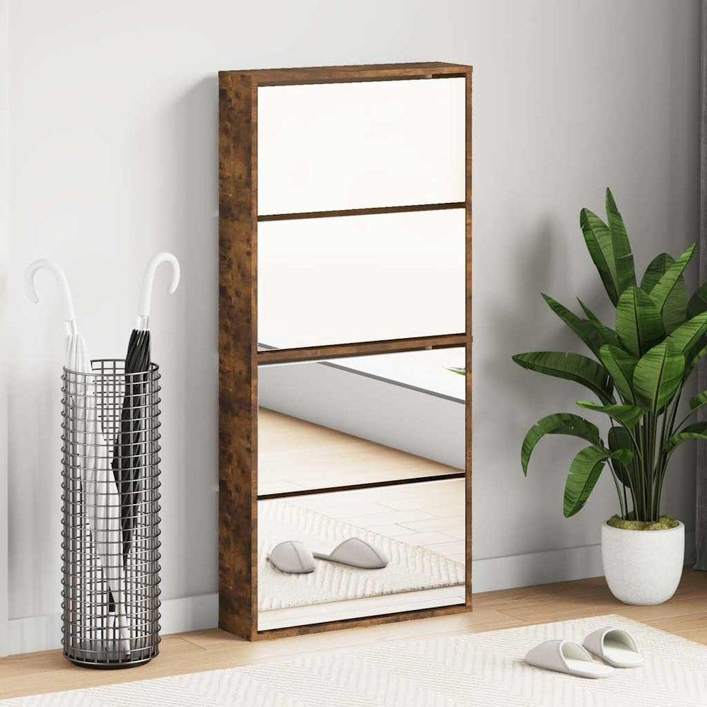Schuhschrank mit Spiegel Räuchereiche 63x134 cm