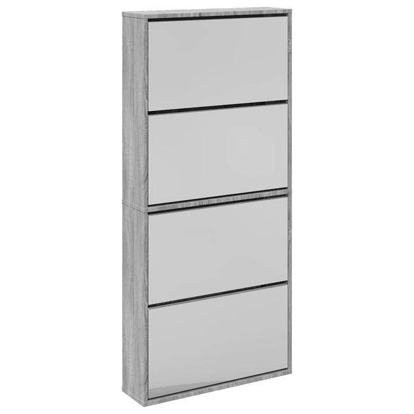 Schuhschrank mit Spiegel, 4 Fächer, Grau/Sonoma