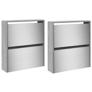 Schuhschrank mit Spiegel, 4 Fächer, Grau/Sonoma