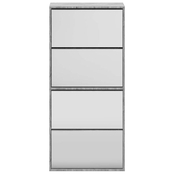 Schuhschrank mit Spiegel, 4 Fächer, Grau/Sonoma