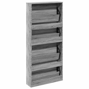 Schuhschrank mit Spiegel, 4 Fächer, Grau/Sonoma