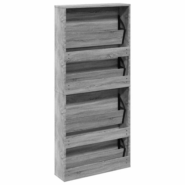 Schuhschrank mit Spiegel, 4 Fächer, Grau/Sonoma