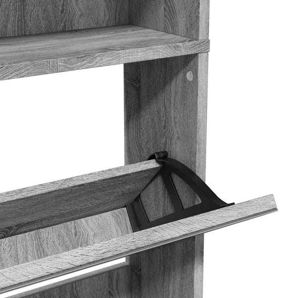 Schuhschrank mit Spiegel, 4 Fächer, Grau/Sonoma