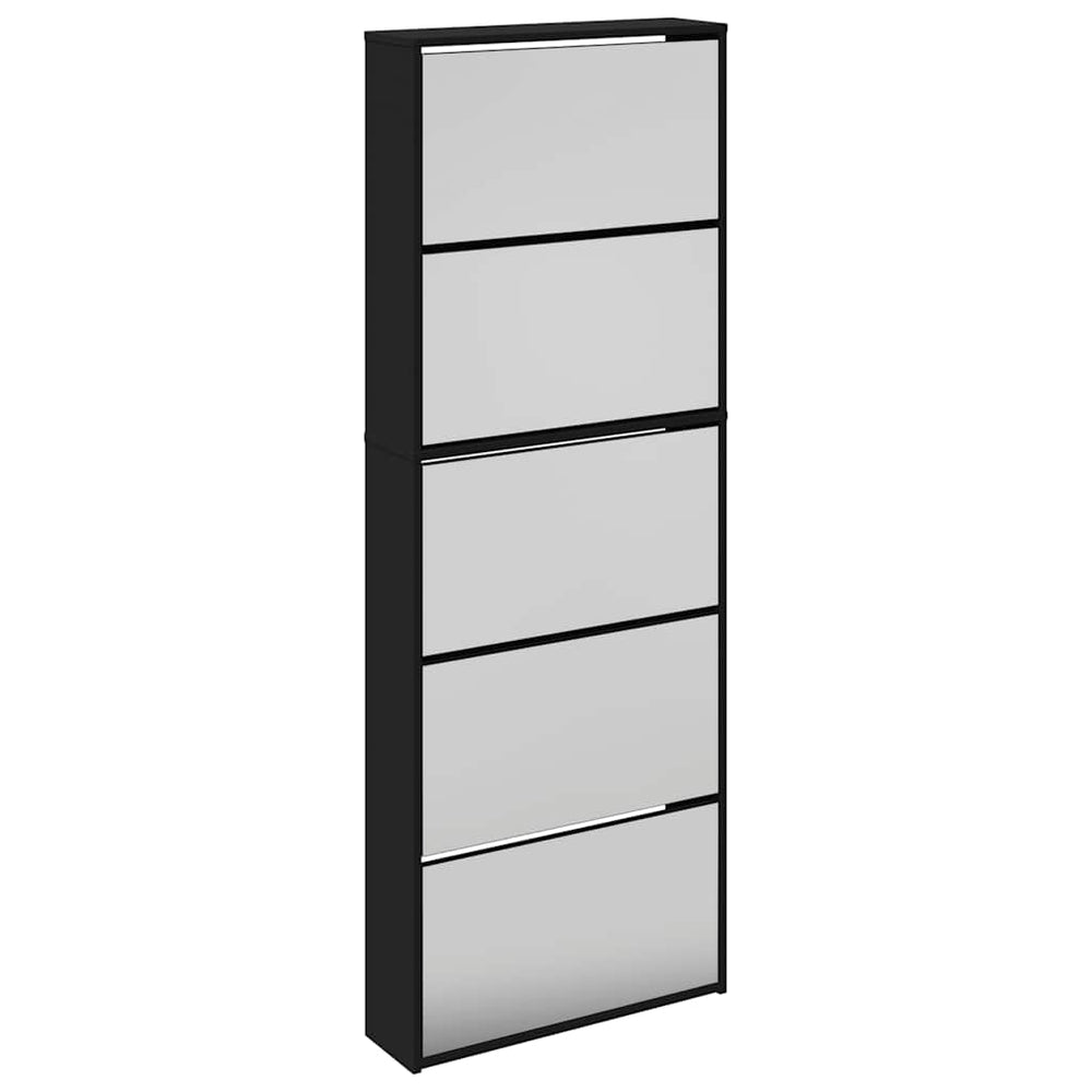 Schuhschrank mit Spiegel, 5 Fächer, Schwarz