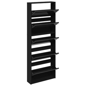 Schuhschrank mit Spiegel, 5 Fächer, Schwarz