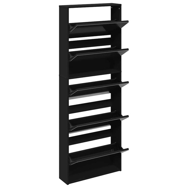 Schuhschrank mit Spiegel, 5 Fächer, Schwarz
