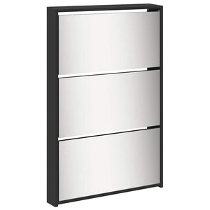 Schuhschrank mit Spiegel, 5 Fächer, Schwarz