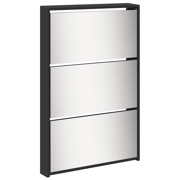 Schuhschrank mit Spiegel, 5 Fächer, Schwarz