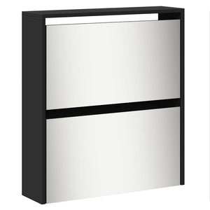 Schuhschrank mit Spiegel, 5 Fächer, Schwarz