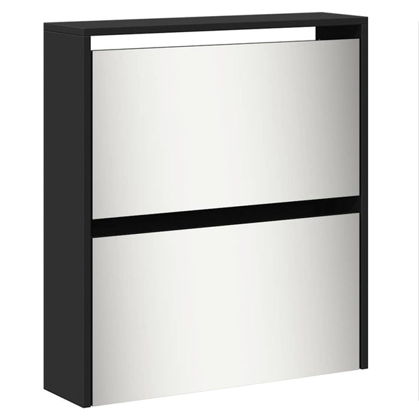 Schuhschrank mit Spiegel, 5 Fächer, Schwarz