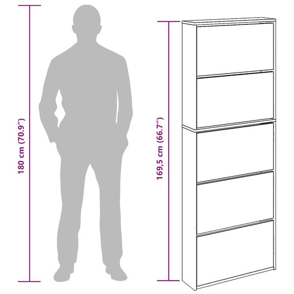 Schuhschrank mit Spiegel, 5 Fächer, Schwarz