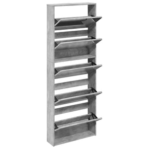 vidaXL Meuble à chaussures avec miroir 5 compartiments gris béton 63x17x169,5 cm