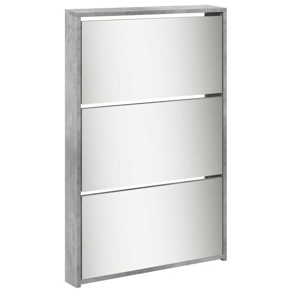 vidaXL Meuble à chaussures avec miroir 5 compartiments gris béton 63x17x169,5 cm