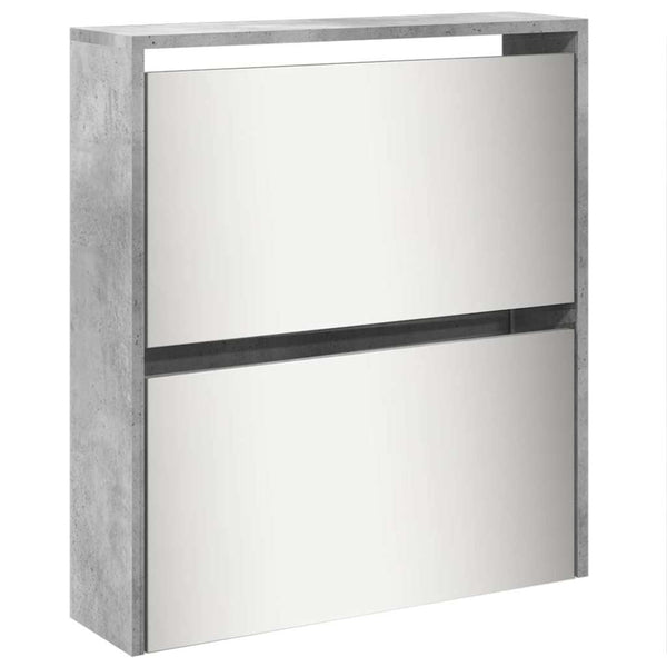 vidaXL Meuble à chaussures avec miroir 5 compartiments gris béton 63x17x169,5 cm