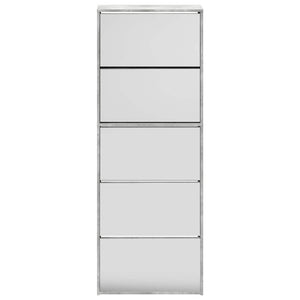 vidaXL Meuble à chaussures avec miroir 5 compartiments gris béton 63x17x169,5 cm