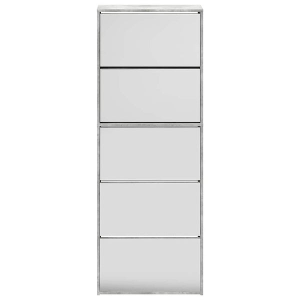 vidaXL Meuble à chaussures avec miroir 5 compartiments gris béton 63x17x169,5 cm