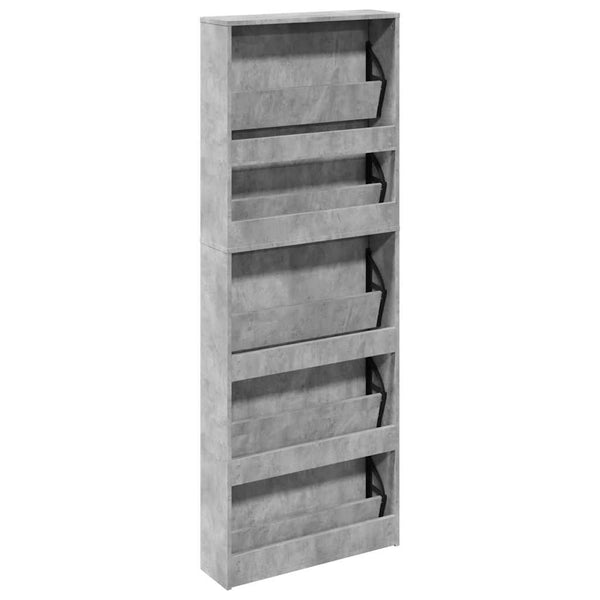 vidaXL Meuble à chaussures avec miroir 5 compartiments gris béton 63x17x169,5 cm