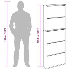 vidaXL Meuble à chaussures avec miroir 5 compartiments gris béton 63x17x169,5 cm