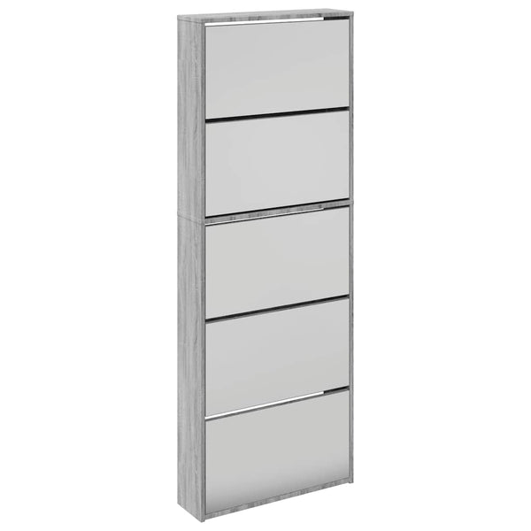 Schuhschrank mit Spiegel Grau Sonoma 63x17x169,5 cm