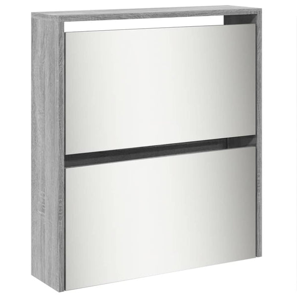 Schuhschrank mit Spiegel Grau Sonoma 63x17x169,5 cm