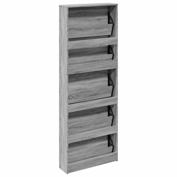 Schuhschrank mit Spiegel Grau Sonoma 63x17x169,5 cm