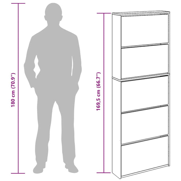 Schuhschrank mit Spiegel Grau Sonoma 63x17x169,5 cm
