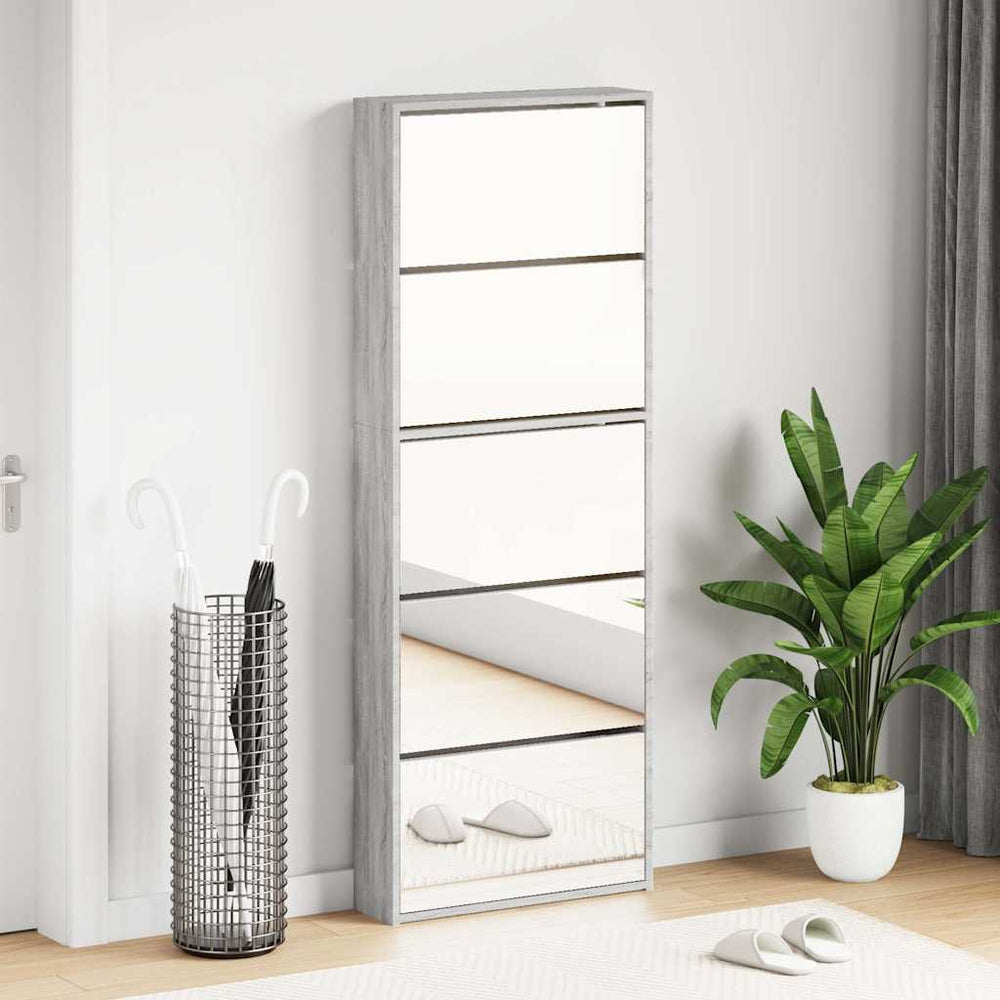 Schuhschrank mit Spiegel Grau Sonoma 63x17x169,5 cm