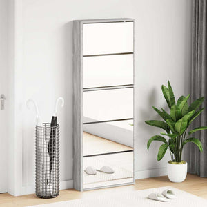 Schuhschrank mit Spiegel Grau Sonoma 63x17x169,5 cm