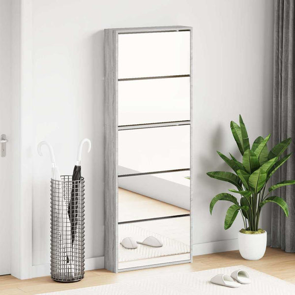 Schuhschrank mit Spiegel Grau Sonoma 63x17x169,5 cm