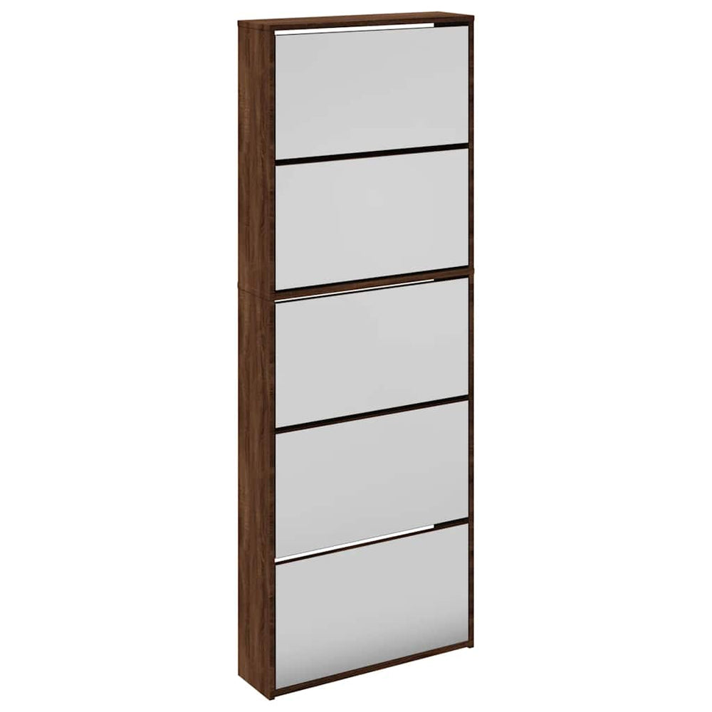 Schuhschrank mit Spiegel, 5 Fächer, Braun Eiche