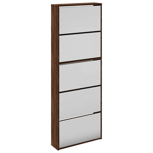 Schuhschrank mit Spiegel, 5 Fächer, Braun Eiche
