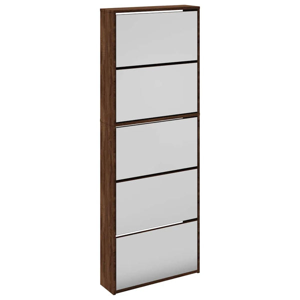 Schuhschrank mit Spiegel, 5 Fächer, Braun Eiche