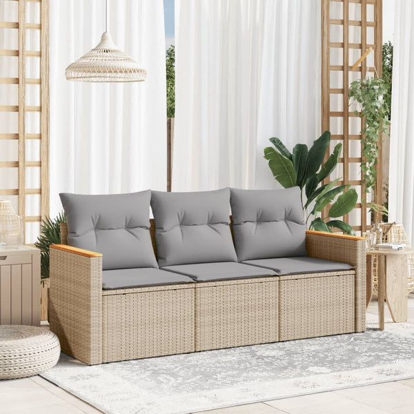 vidaXL Salon de jardin 3 pcs avec coussins Mélange beige Résine tressée
