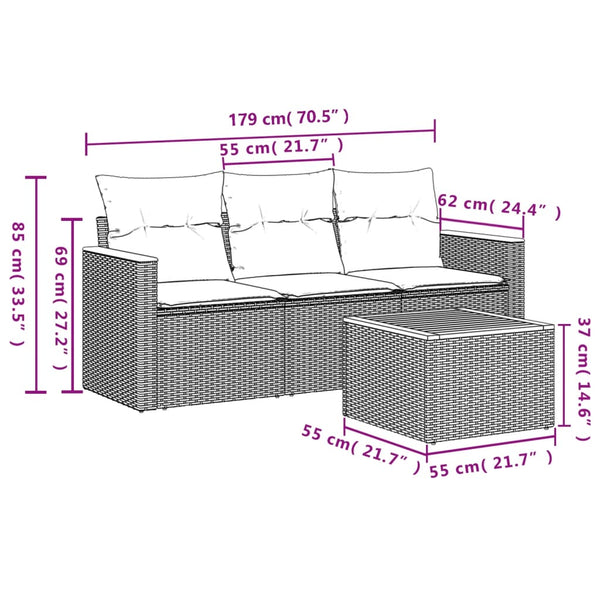 4-tlg. Garten Sofagarnitur Poly Rattan Beige