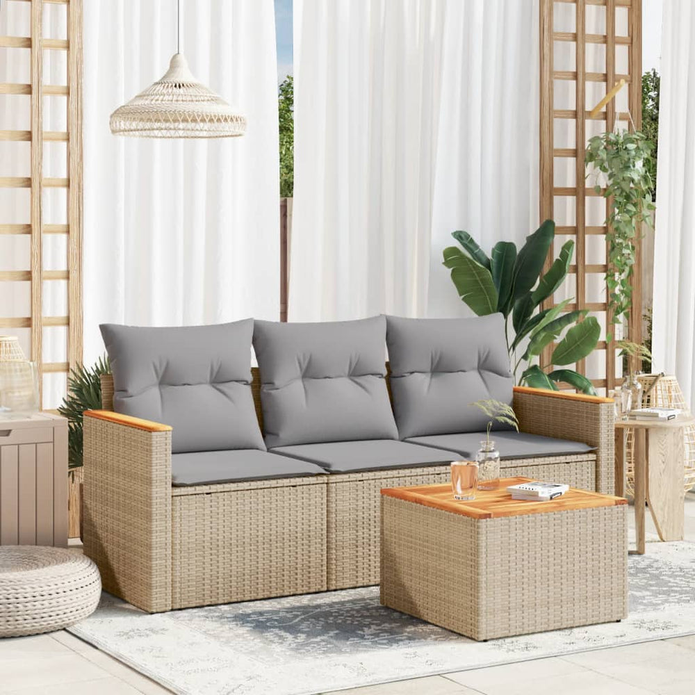 vidaXL Ensemble de canapés de jardin 4 pcs avec coussins en résine tressée mélangée beige