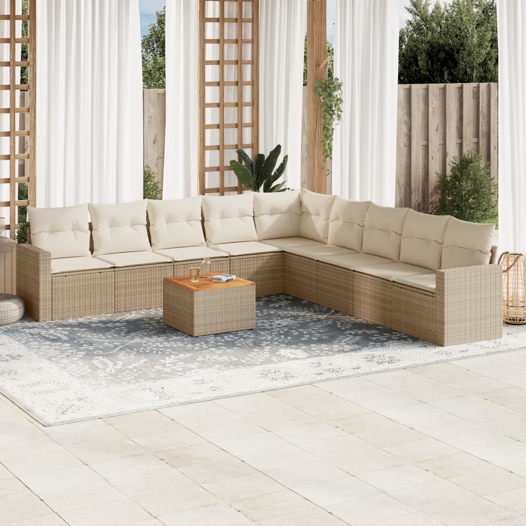10-teilige Garten Sofagarnitur Beige Poly Rattan