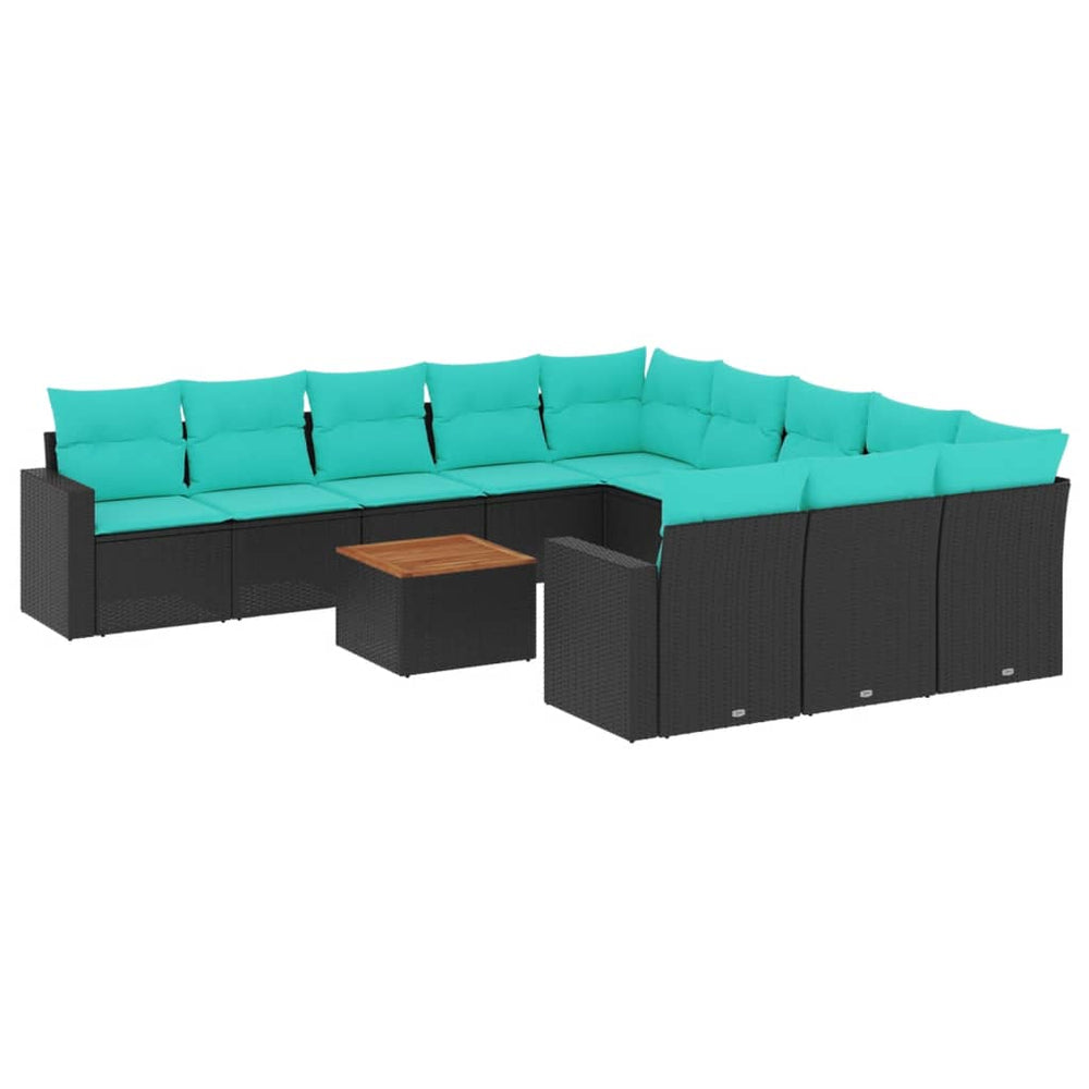 12-tlg. Garten Sofagarnitur Schwarz Poly Rattan mit Kissen