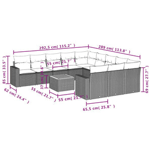 12-tlg. Garten Sofagarnitur Schwarz Poly Rattan mit Kissen