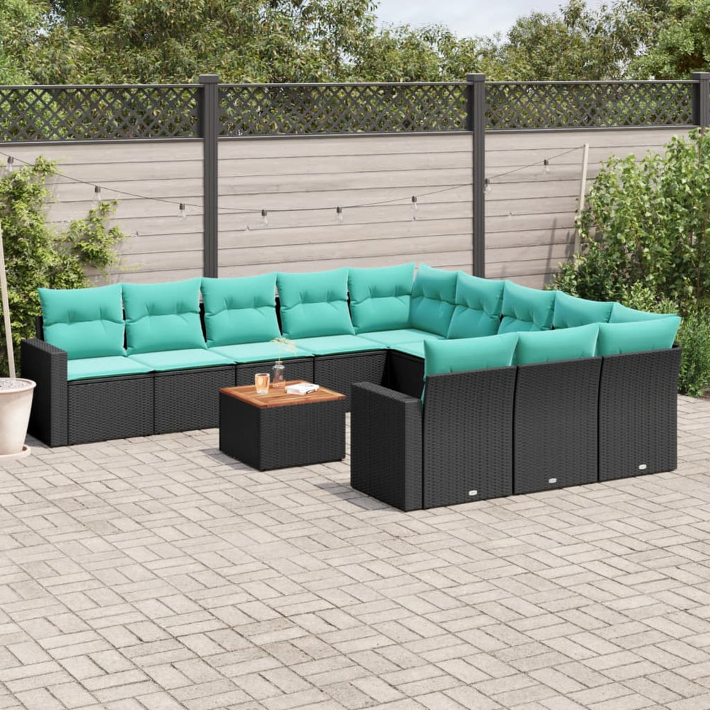 12-tlg. Garten Sofagarnitur Schwarz Poly Rattan mit Kissen