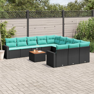 12-tlg. Garten Sofagarnitur Schwarz Poly Rattan mit Kissen