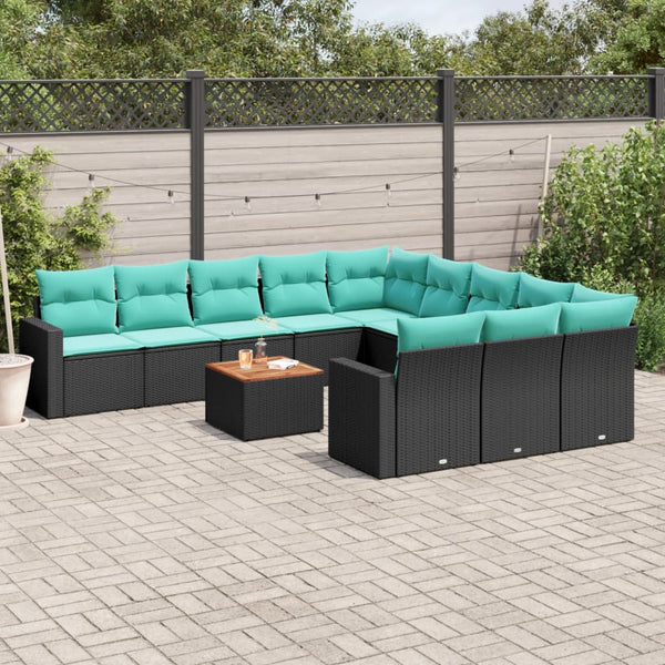 12-tlg. Garten Sofagarnitur Schwarz Poly Rattan mit Kissen