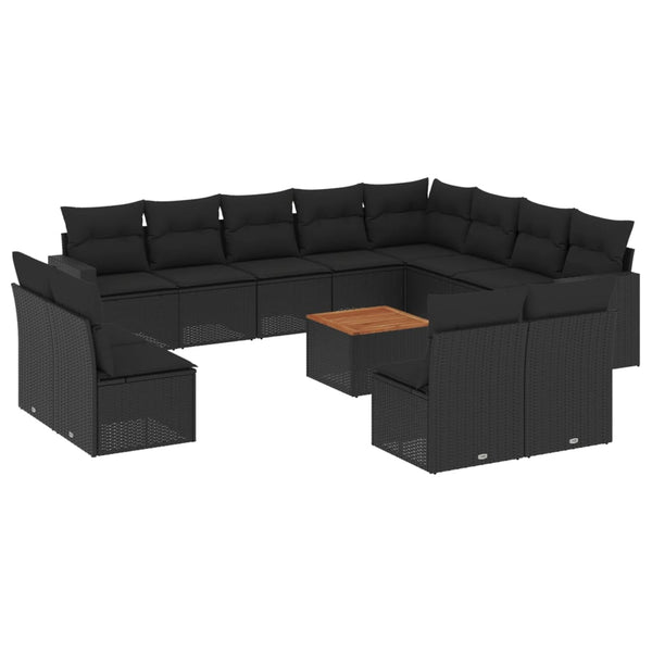 13-tlg. Garten Sofagarnitur Schwarz Poly Rattan