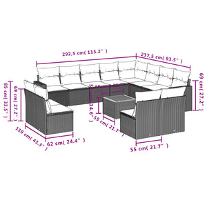13-tlg. Garten Sofagarnitur Schwarz Poly Rattan