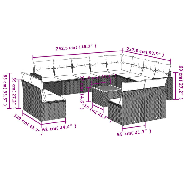 13-tlg. Garten Sofagarnitur Schwarz Poly Rattan