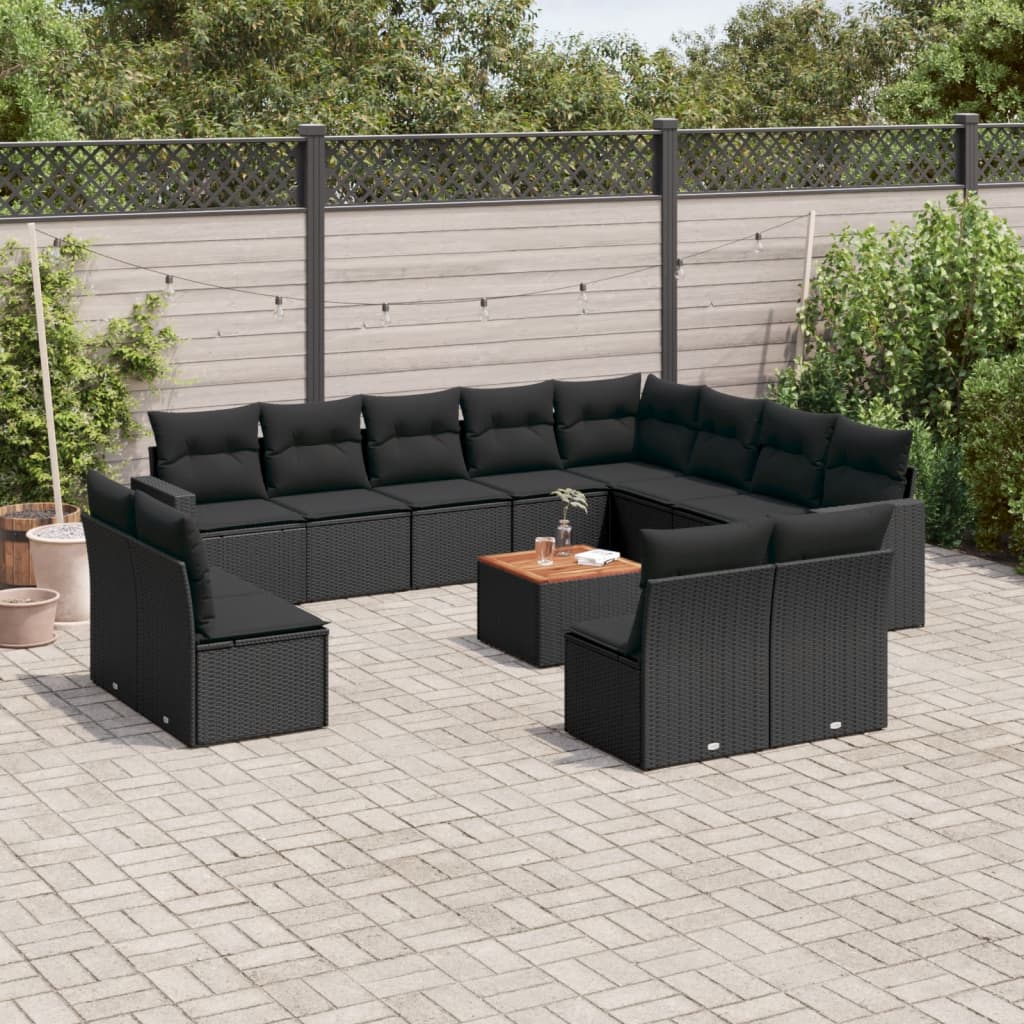13-tlg. Garten Sofagarnitur Schwarz Poly Rattan
