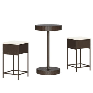 vidaXL Ensemble de bar de jardin 3 pcs avec coussins résine tressée marron
